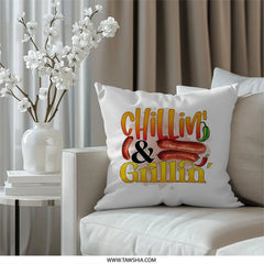 Chillin' and Grillin' Pillow, BBQ Pillow, Grill Master Pillow, Sausage Pillow, Novelty Pillow, Home Decor Pillow, Gift For Dad Pillow - Tawshia
