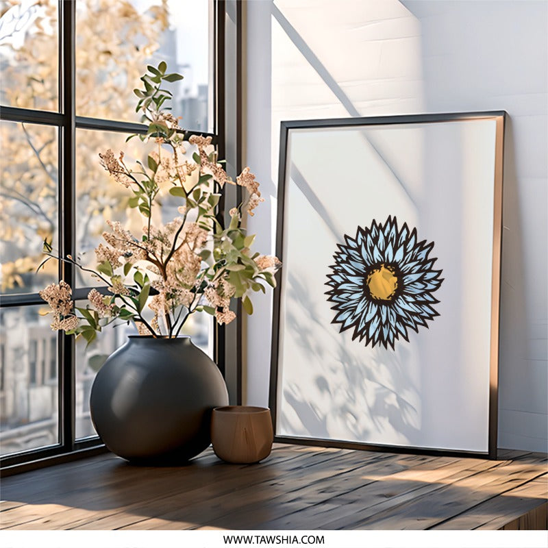 Blue Daisy Wall Art, Floral Print, Flower Wall Decor, Botanical Art Print, Modern Home Decor, Nature Inspired Wall Art (137 chars) - Tawshia