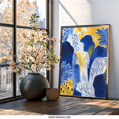 Abstract Landscape Wall Art, Blue Yellow Print, Modern Home Decor, Nature Inspired Artwork, Unique Wall Decor - Tawshia