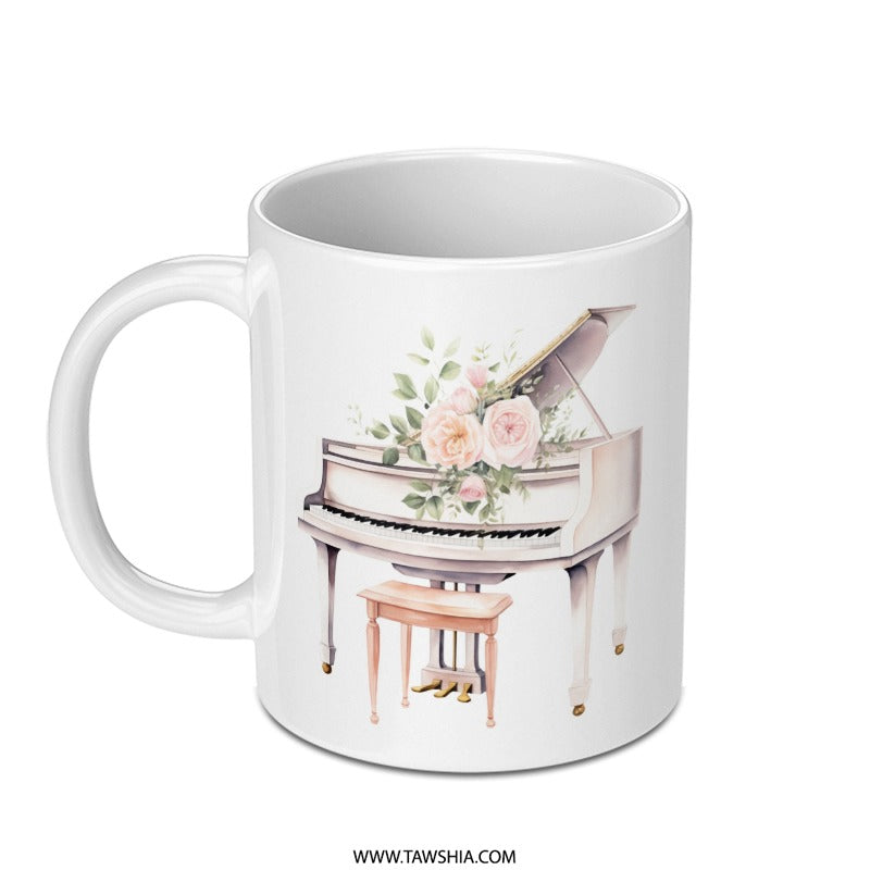 Floral Piano Mug, Watercolor Piano Art, Elegant Music Gift, Grand Piano Coffee Cup, Musician Gift, Piano Teacher Mug - Tawshia