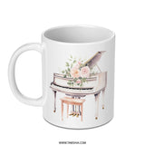 Floral Piano Mug, Watercolor Piano Art, Elegant Music Gift, Grand Piano Coffee Cup, Musician Gift, Piano Teacher Mug - Tawshia