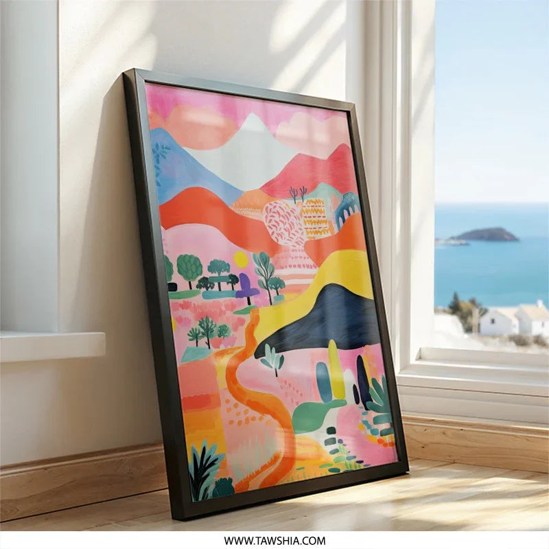 Colorful Landscape Wall Art, Whimsical Mountain Print, Abstract Nature Painting, Playful Home Decor, Modern Art Print - Tawshia