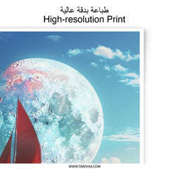 Red Sailboat Photographic Print, Moonlit Ocean Art, Fantasy Sailboat Decor, Surreal Seascape Photo, Coastal Wall Art, Nautical Gift Idea - Tawshia