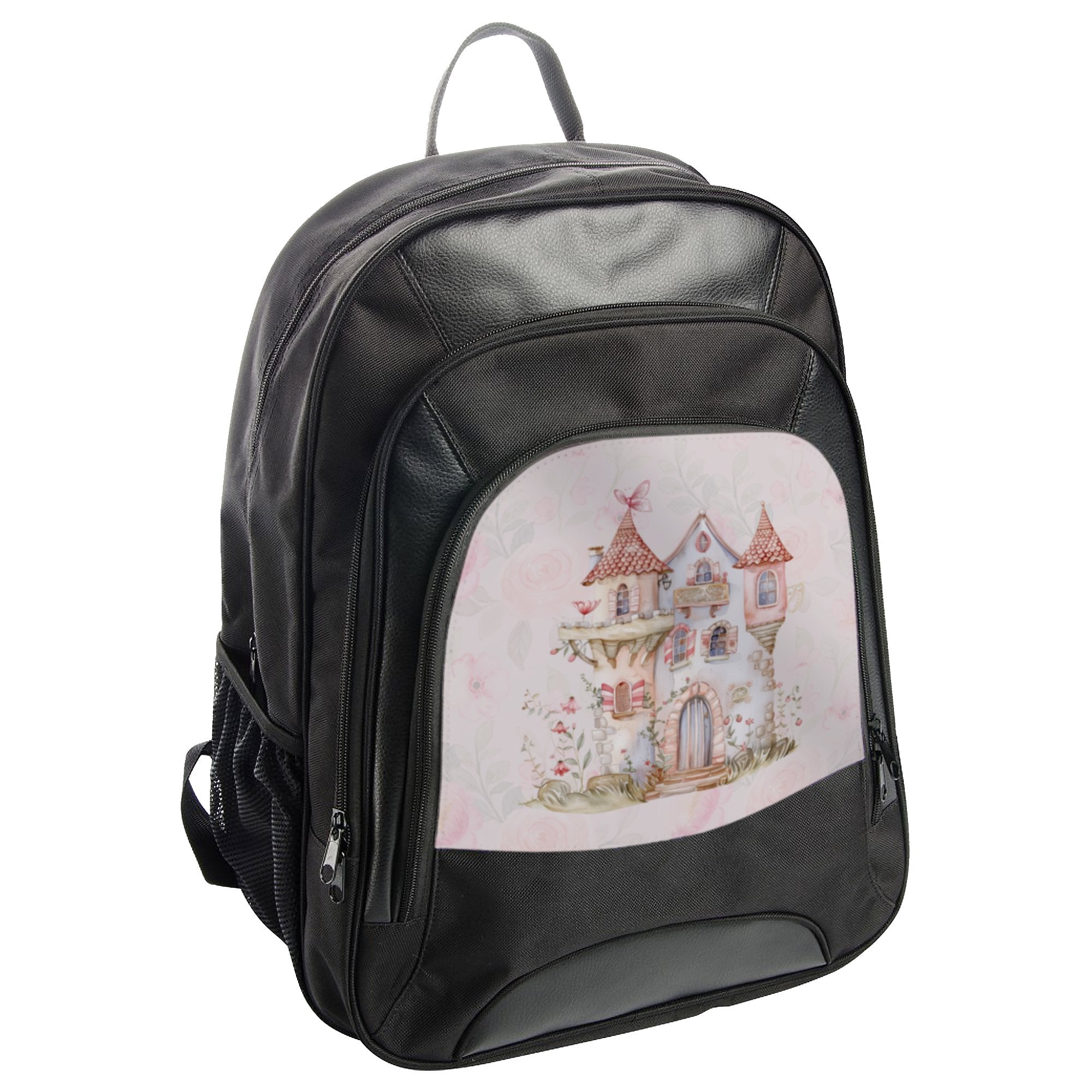 Fairy Tale Castle Print on Black Backpack product