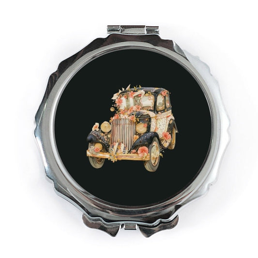 Vintage Car Pocket Mirror, Floral Auto Compact Mirror, Retro Vehicle Gift, Antique Automobile, Flower Decorated Car Mirror, Elegant Pocket - Tawshia