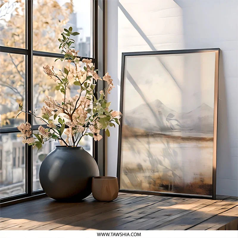 Mountain Landscape Wall Art, Abstract Mountain Art Print, Neutral Toned Art, Nature Scenery Print, Modern Home Decor, Serene Mountain View - Tawshia