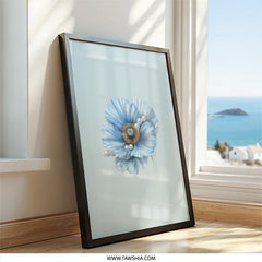 Blue Poppy Wall Art, Floral Pearl Decor, Botanical Print, Elegant Home Decor, Feminine Wall Hanging, Modern Art Print, Nature Inspired Art - Tawshia