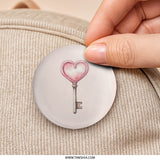 Heart Key Pinback Button, Cute Heart Key Button, Heart Key Design, Watercolor Heart Key, Unique Heart Pin Button, Gift Idea - Tawshia