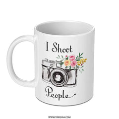 Photographer Gift Mug, I Shoot People Funny Mug, Camera Mug, Photography Lover Gift, Photography Coffee Mug, Floral Camera Mug Design - Tawshia