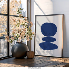 Blue Stone Wall Art, Modern Abstract Art Print, Minimalist Wall Decor, Zen Art, Balancing Stones Artwork, Contemporary Home Decor - Tawshia