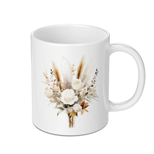 Floral Mug, Boho Chic Bouquet, Elegant Rose Design, Coffee Mug, Tea Cup, Gift for Her, Home Decor, Decorative Mug - Tawshia