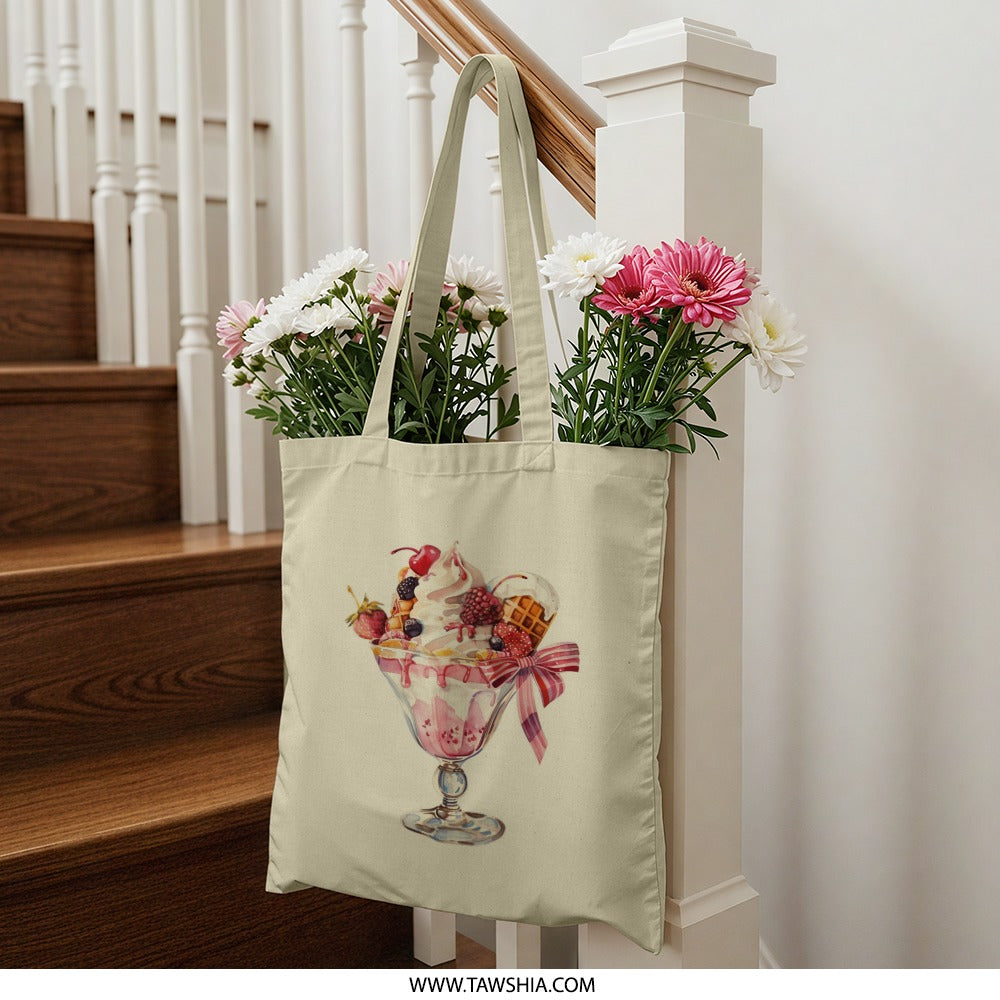 Dessert Tote Bag, Ice Cream Sundae, Foodie Gift, Watercolor Design, Sweet Treat, Colorful Tote, Unique Handbag, Summer Accessory - Tawshia