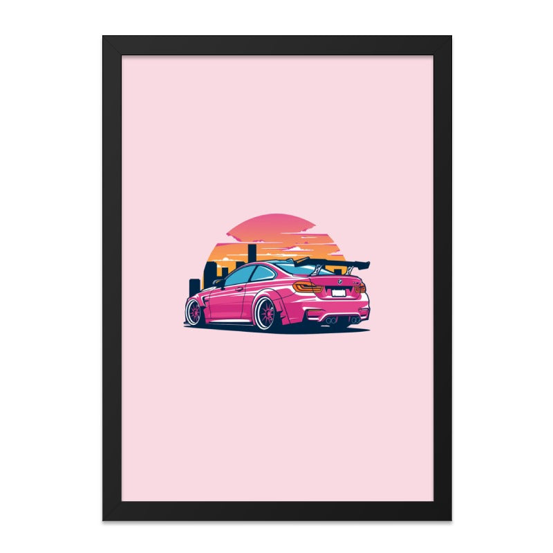 Pink BMW M4 Wall Art, Car Poster Print, Automotive Art, Sunset Cityscape, Modern Wall Decor, Racing Car Art, Gift for Car Enthusiasts - Tawshia
