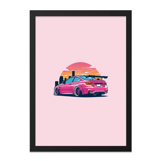 Pink BMW M4 Wall Art, Car Poster Print, Automotive Art, Sunset Cityscape, Modern Wall Decor, Racing Car Art, Gift for Car Enthusiasts - Tawshia