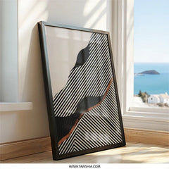 Abstract Wall Art Print, Diagonal Stripes Artwork, Modern Geometric Design, Beige and Black Home Decor, Contemporary Wall Decor - Tawshia