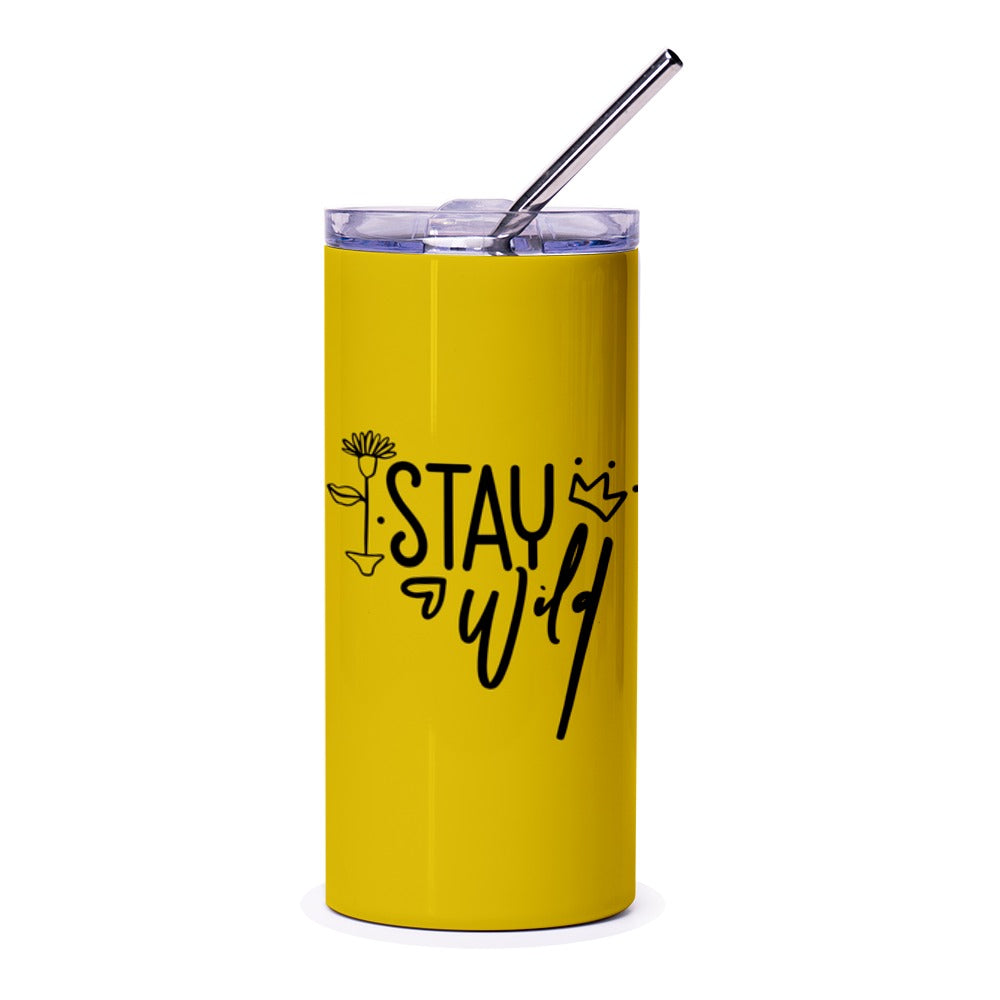 Stay Wild Tumbler, Inspirational Quote Tumbler, Yellow Tumbler, Modern Tumbler, Gift for Her, Trendy Tumbler, Stainless Steel Tumbler - Tawshia