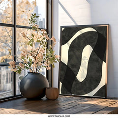 Abstract Wall Art, Black and Cream Painting, Modern Art Print, Contemporary Home Decor, Minimalist Artwork, Stylish Wall Hanging - Tawshia