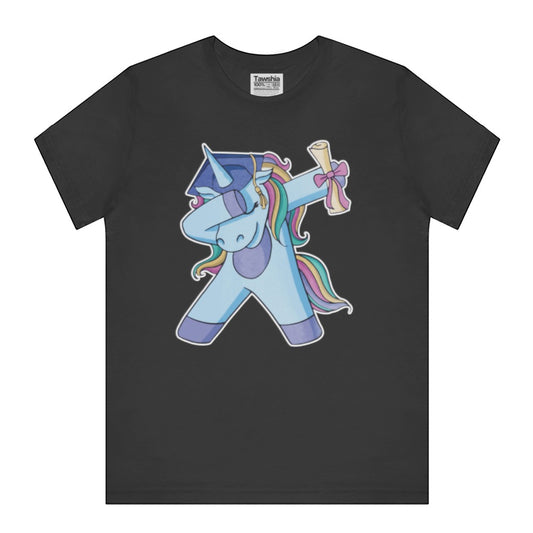 Dabbing Unicorn with Diploma Graphic Black T-Shirt product