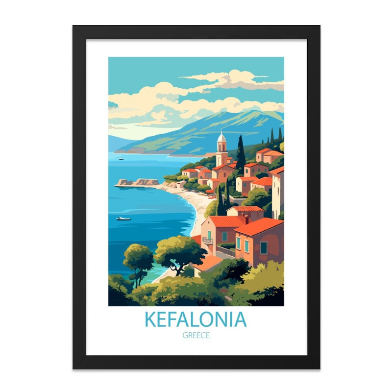 Kefalonia Greece Wall Art, Island Village Print, Coastal Scenery Painting, Travel Poster, Greek Artwork, Europe Home Decor - Tawshia