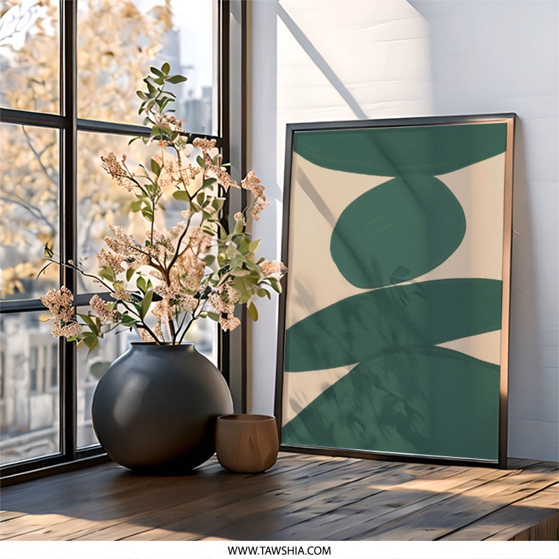 Abstract Shapes Wall Art, Modern Art Print, Green Beige Painting, Home Decor, Minimalist Artwork, Living Room Art, Trendy Wall Decor - Tawshia