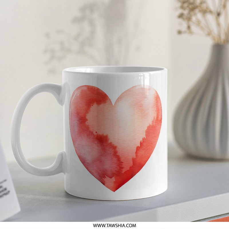 Watercolor Heart Mug, Love Coffee Mug, Valentine Mug, Unique Mug Gift, Heart Design Mug, Gift for Her, Gift for Him - Tawshia