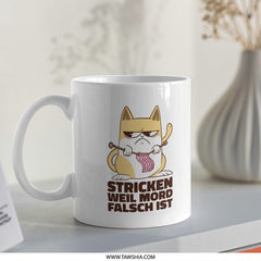 Funny Grumpy Cat with Knitting Cartoon Mug product