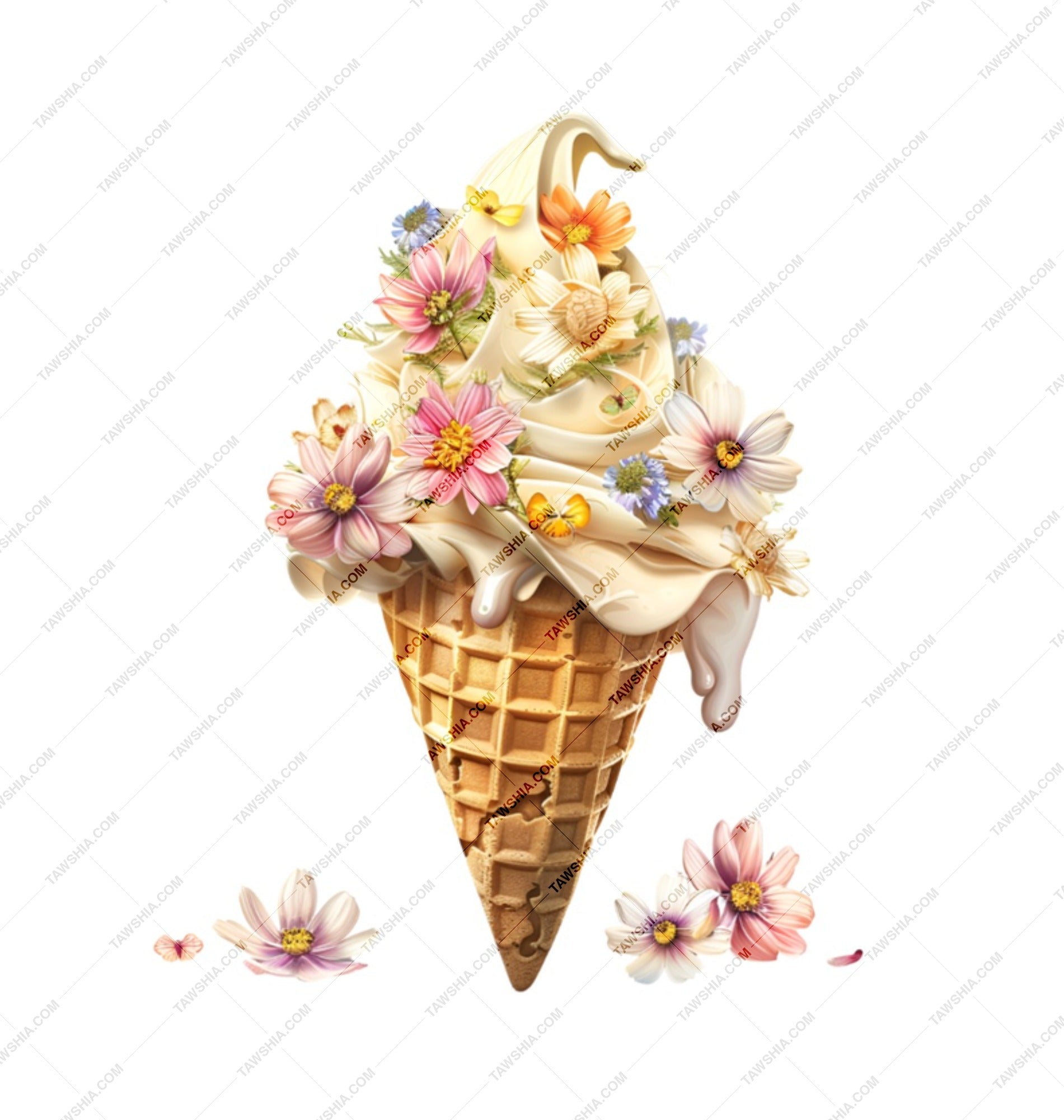 Floral Ice Cream Cone Mug, Spring Flowers Mug, Watercolor Ice Cream Art Mug, Cute Coffee Mug, Dessert Lover Gift, Whimsical Mug - Tawshia