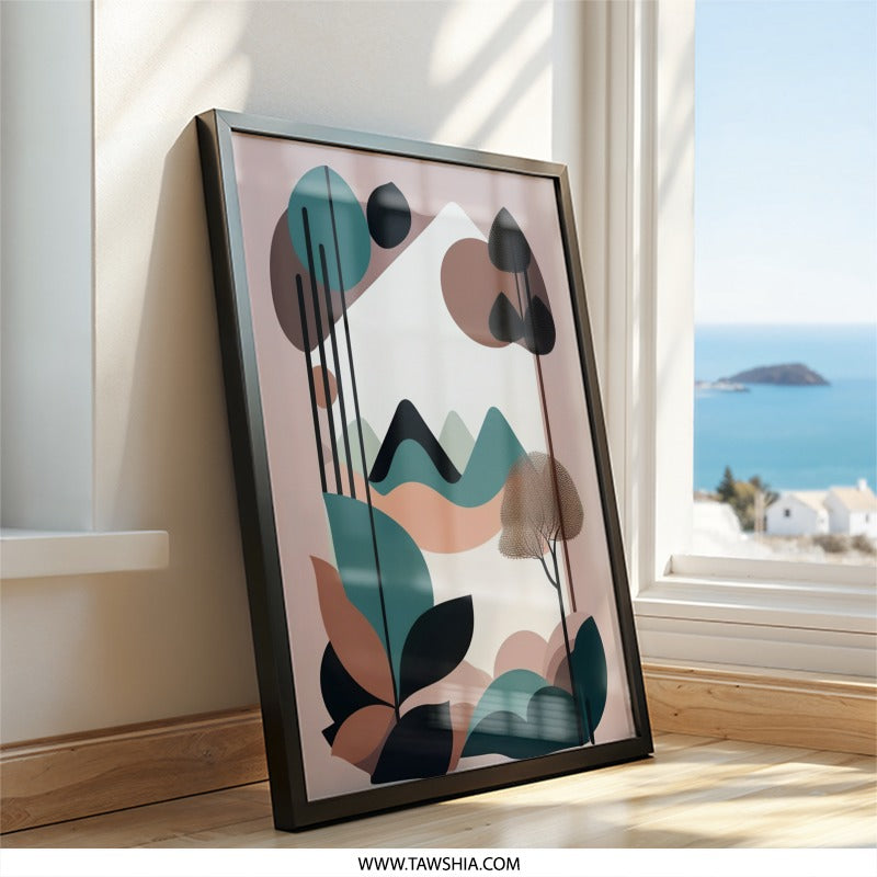 Abstract Landscape Wall Art, Geometric Mountain Print, Modern Nature Artwork, Minimalist Home Decor, Unique Wall Decor - Tawshia
