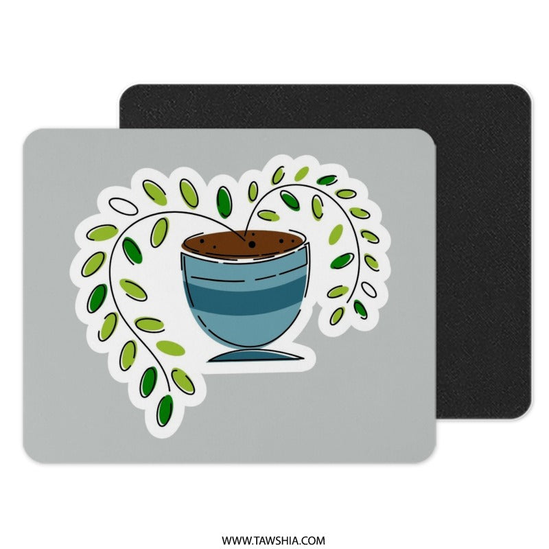 Cute Plant Mouse Pad, Potted Plant Art, Greenery Decor, Office Desk Accessory, Home Office, Desk Decor - Tawshia