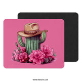 Cowboy Cactus Mouse Pad, Western Desert Decor, Floral Mousepad, Pink Background Mouse Pads, Home Office Gift, Funky Desk Accessory - Tawshia
