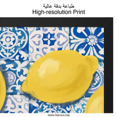 Lemon Wall Art, Kitchen Decor, Tile Background, Citrus Print, Summer Decor, Fruit Wall Decor, Mediterranean Art, Blue and Yellow Wall Art - Tawshia
