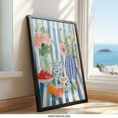 Tea Party Wall Art, Kitchen Decor, Floral Still Life Print, Blue and White Decor, Flower Art Print, Home Decor, Vibrant Wall Decor - Tawshia