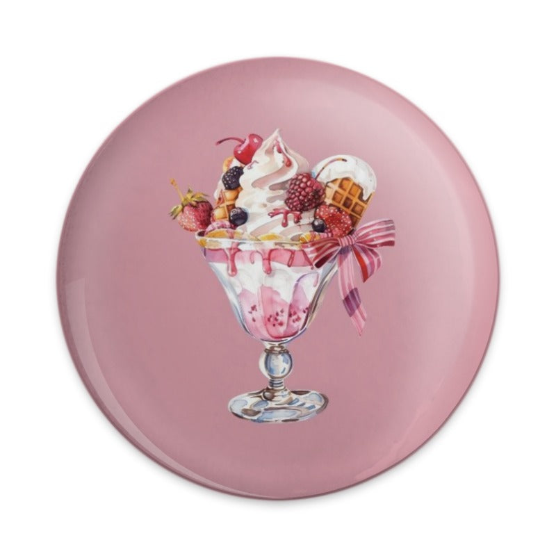 Ice Cream Sundae Pinback Button, Dessert Badge, Pink Aesthetic Accessory, Sweet Treat Pin, Berry Topping Button, Food Lover Gift, Cute Pin - Tawshia