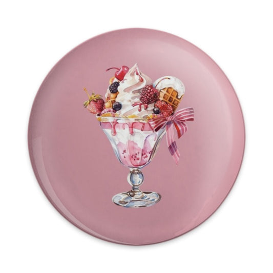 Ice Cream Sundae Pinback Button, Dessert Badge, Pink Aesthetic Accessory, Sweet Treat Pin, Berry Topping Button, Food Lover Gift, Cute Pin - Tawshia