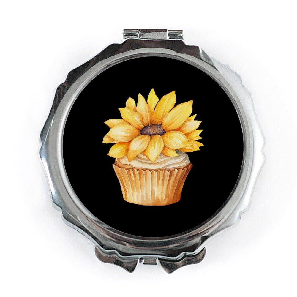 Sunflower Cupcake Pocket Mirror, Floral Compact Mirror, Cute Cake Pocket Mirror, Makeup Mirror, Unique Gifts for Her, Pocket Mirrors - Tawshia