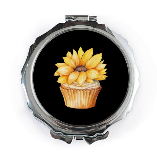 Sunflower Cupcake Pocket Mirror, Floral Compact Mirror, Cute Cake Pocket Mirror, Makeup Mirror, Unique Gifts for Her, Pocket Mirrors - Tawshia