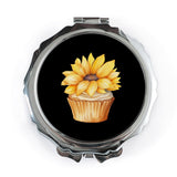 Sunflower Cupcake Pocket Mirror, Floral Compact Mirror, Cute Cake Pocket Mirror, Makeup Mirror, Unique Gifts for Her, Pocket Mirrors - Tawshia