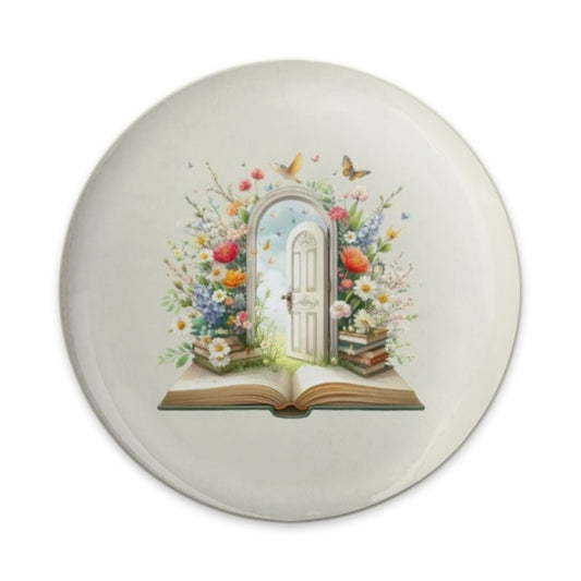 Floral Book Door Pinback Button, Spring Flowers Button, Book Lover Gift, Whimsical Button, Unique Button, Cute Badge, Backpack Button - Tawshia