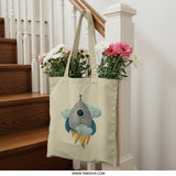 Rocket Tote Bag, Space Adventure, Cute Spaceship Design, Carry All Tote, Reusable Grocery Bag, Book Bag, Travel Tote Bag, Everyday Bag - Tawshia