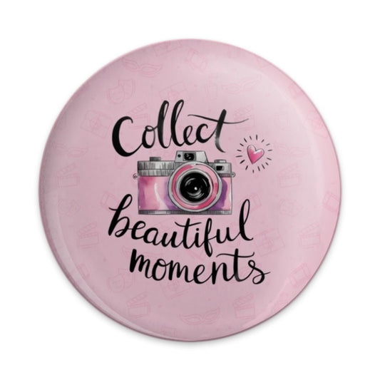 Collect Beautiful Moments Pinback Button, Photographer Gift, Pink Camera, Quote Pinback Button, Inspiration Pin, Positive Vibes - Tawshia