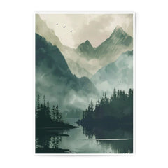 Misty Mountain Lake Photographic Print, Forest Landscape Art, Nature Wall Decor, Serene Scenery, Peaceful Home Decor - Tawshia