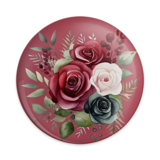Roses Pinback Button, Floral Bouquet Button, Burgundy Roses, Black Roses, White Roses, Botanical Pin, Elegant Flower, Gift For Her - Tawshia