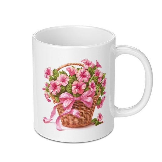 Floral Basket Mug, Flower Mug, Floral Coffee Mug, Pink Flowers, Gift Mug, Birthday Mug, Easter Mug, Mother's Day Gift - Tawshia