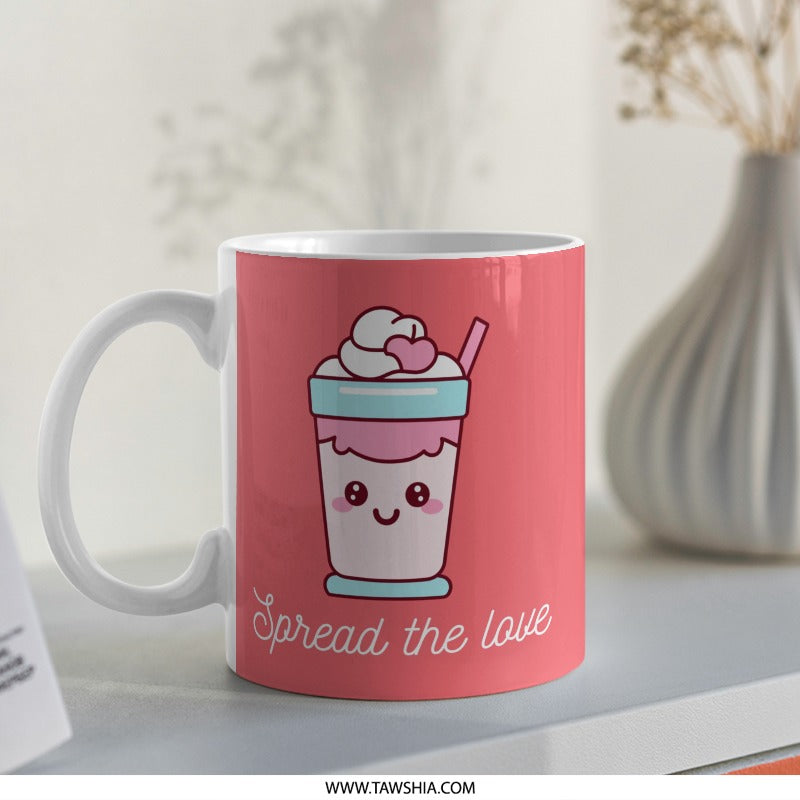 Kawaii Shake Mug, Spread the Love Mug, Cute Food Mug, Valentine Mug, Dessert Mug, Kawaii Drink Mug, Funny Mug, Gift for Her, Gift for Him - Tawshia