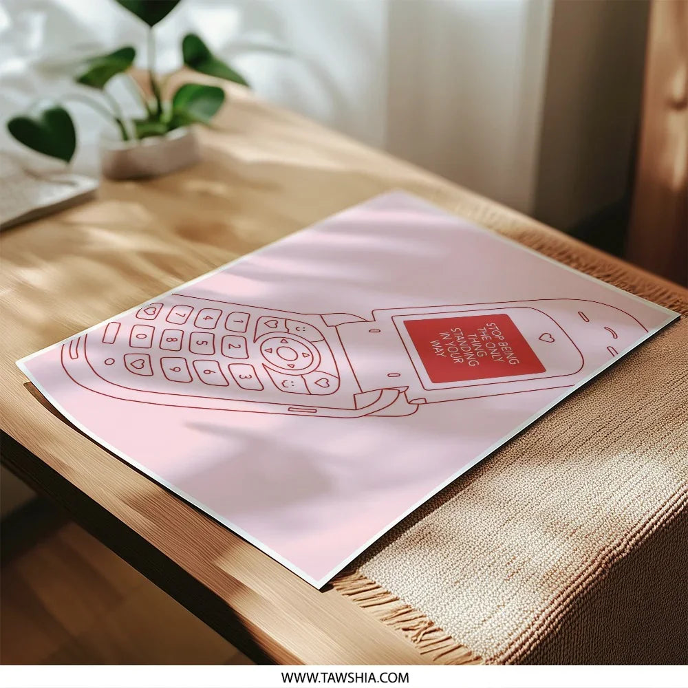 Aesthetic Flip Phone Photographic Print, Motivation Quote Wall Art, Pink Y2K Decor, Motivational Print, Trendy Room Decor, Inspirational Art - Tawshia