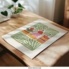 Fun Food Photographic Print, Whimsical Kitchen Art, Tomato and Pickle Still Life, Quirky Foodie Gift, Scandinavian Style Food Print - Tawshia