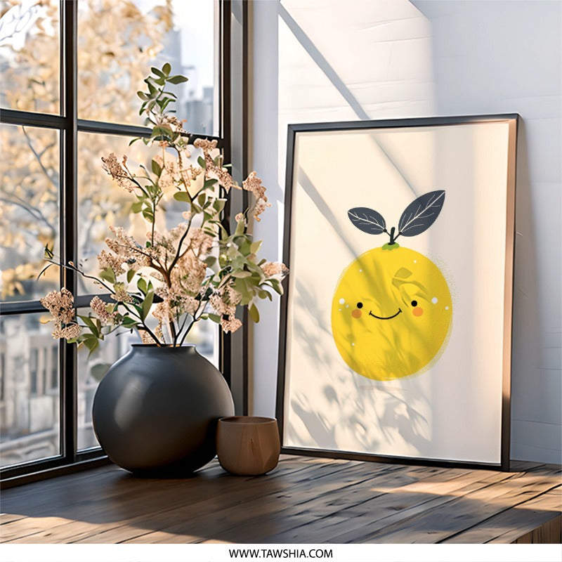 Cute Lemon Wall Art, Smiling Fruit Print, Kitchen Decor, Modern Art Print, Kids Room Art, Playroom Decor, Citrus Wall Decor - Tawshia
