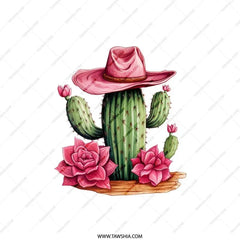 Cactus Pillow, Pink Cowboy Hat, Floral Pillow, Southwestern Decor, Desert Pillow, Western Theme, Home Decor, Throw Pillow, Decorative Pillow - Tawshia