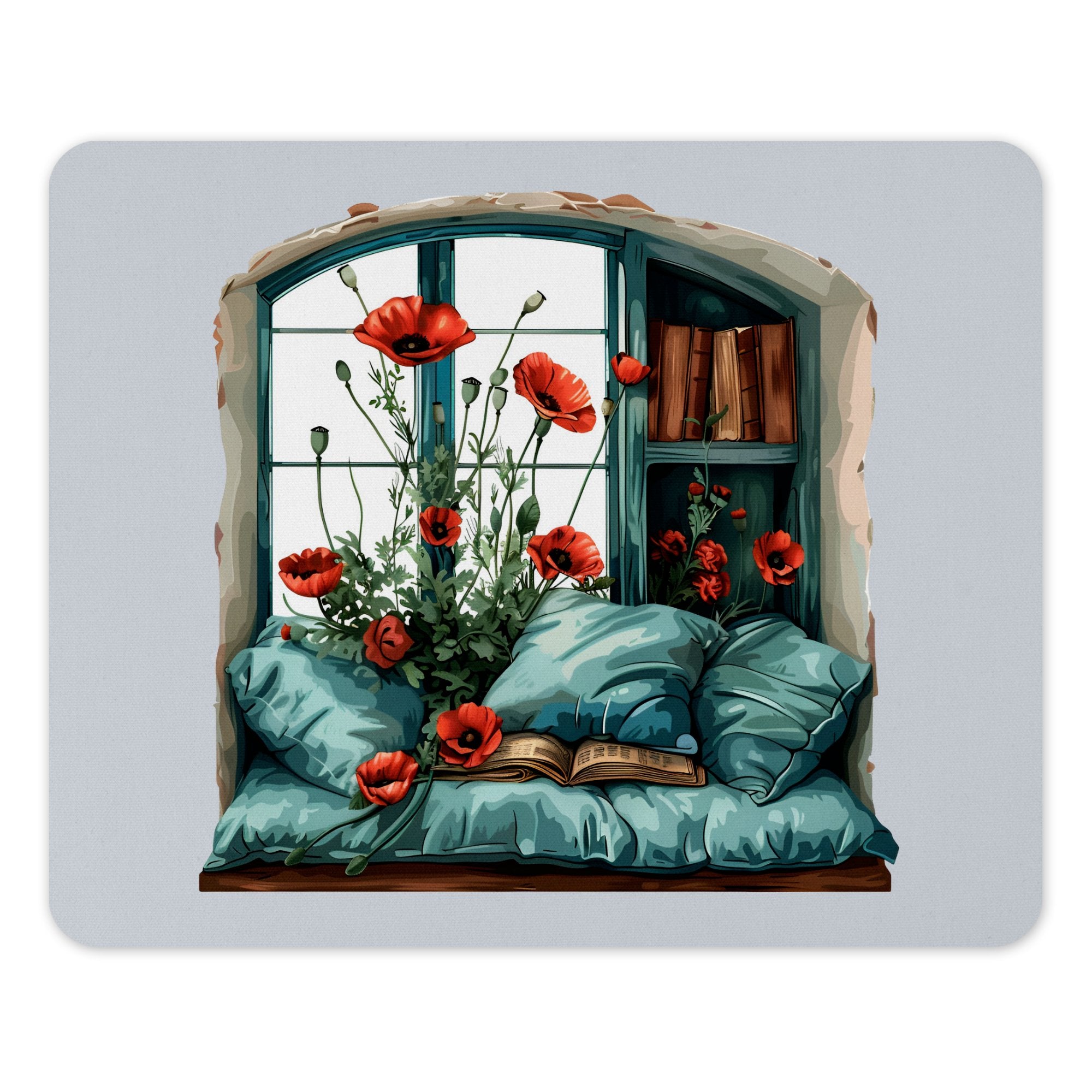 Cozy Reading Nook with Poppies Mouse Pad product