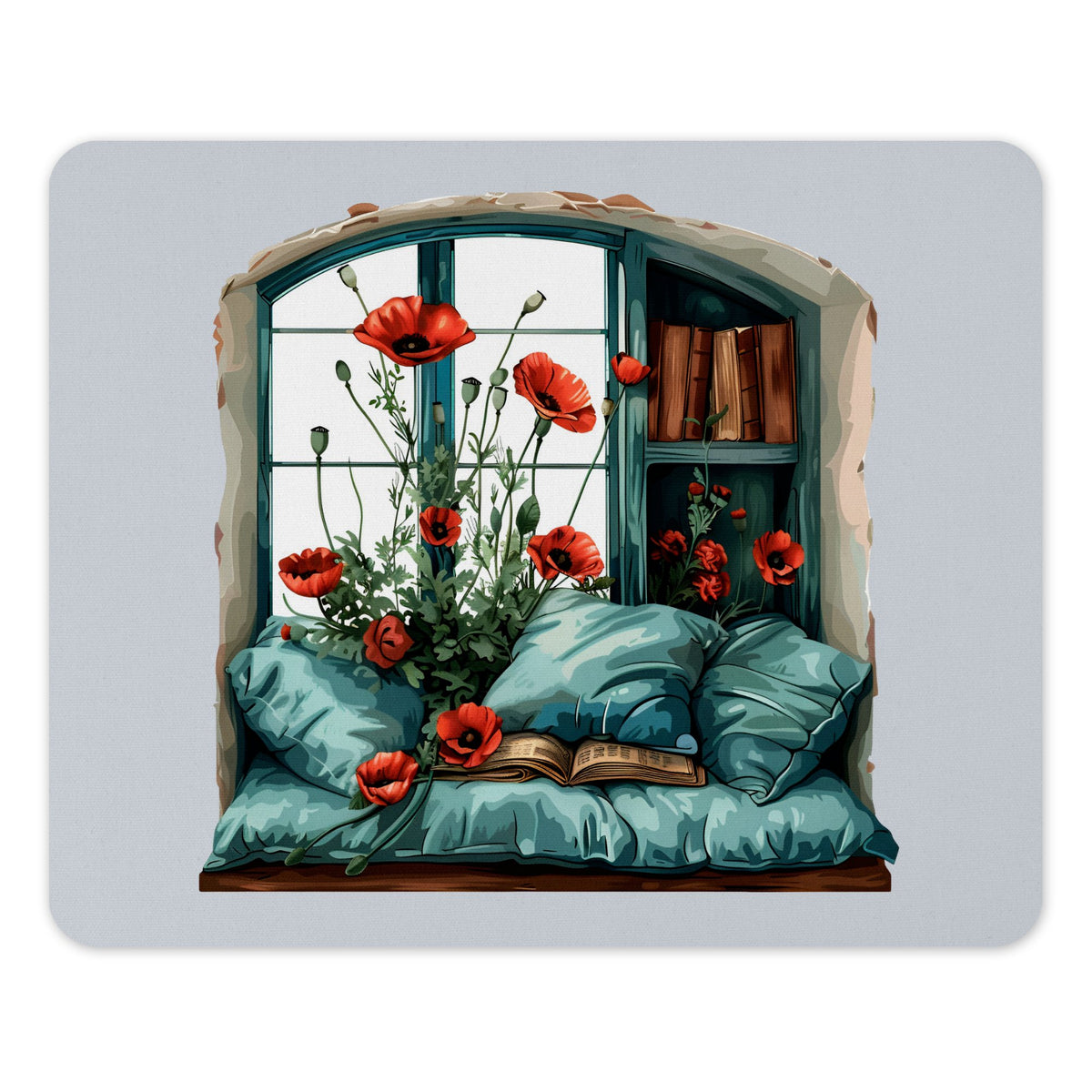 Cozy Reading Nook with Poppies Mouse Pad product